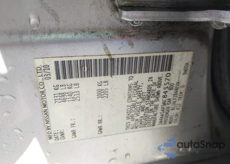 2010 Nissan Maxima 3.5 Sv from USA, damaged, VIN 1N4AA5AP1AC845570